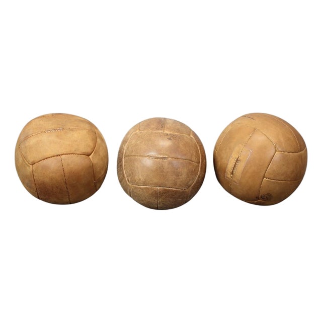 Vintage Czechoslovakian Brown Leather Medicine Ball, 1930s, Set of 3 For Sale