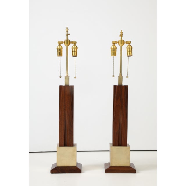 1960's Mid-Century Modern Brass And Walnut Table Lamps Attributed To Laurel - A Pair For Sale - Image 12 of 12
