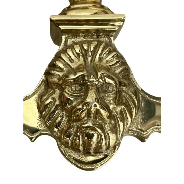 Vintage Dutch Style Ornate Solid Brass Fireplace Andirons For Sale - Image 4 of 5