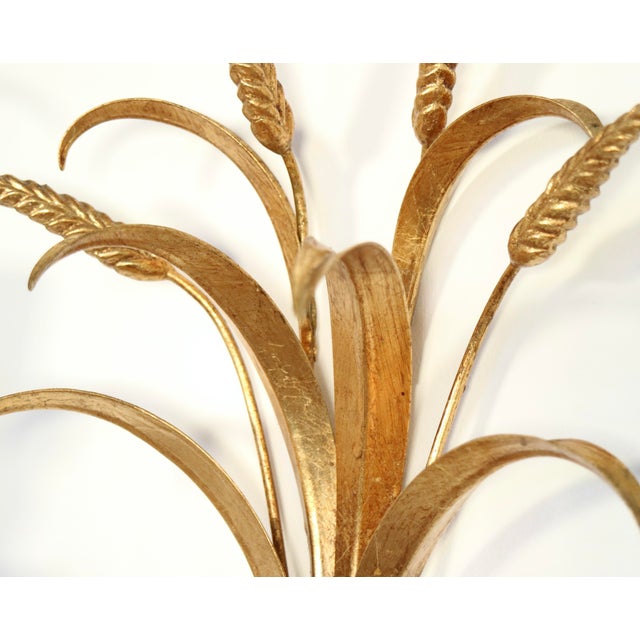 1960s 1950s Italian Gilded Tole Wheat Sconces - A Pair For Sale - Image 5 of 7
