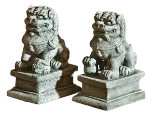 Sm Temple Foo Dog Gray Concrete Statue