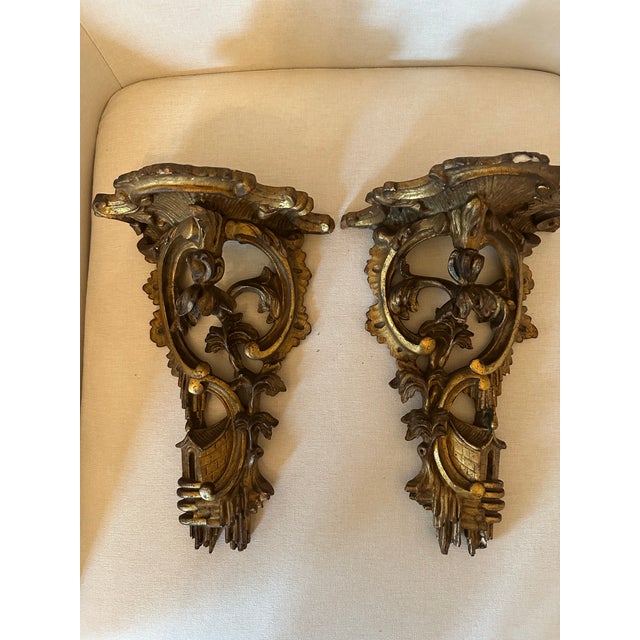 Rococo Ornate Rococo Gold Wall Brackets For Sale - Image 3 of 10