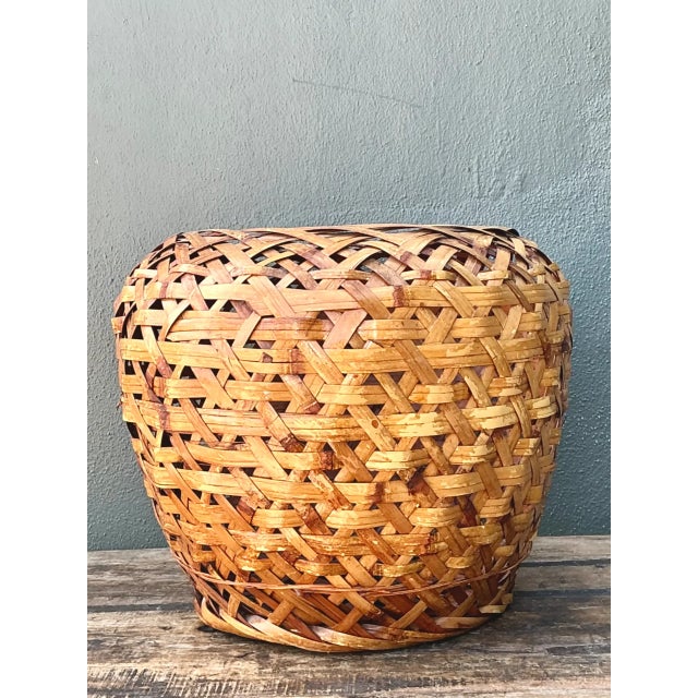 Japanese Vintage Japanese Ikebana Woven Rattan Basket For Sale - Image 3 of 12