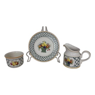 Vintage 1990s Villeroy & Boch Basket Dessert Plate, Creamer and Ramekin - Set of 3 For Sale