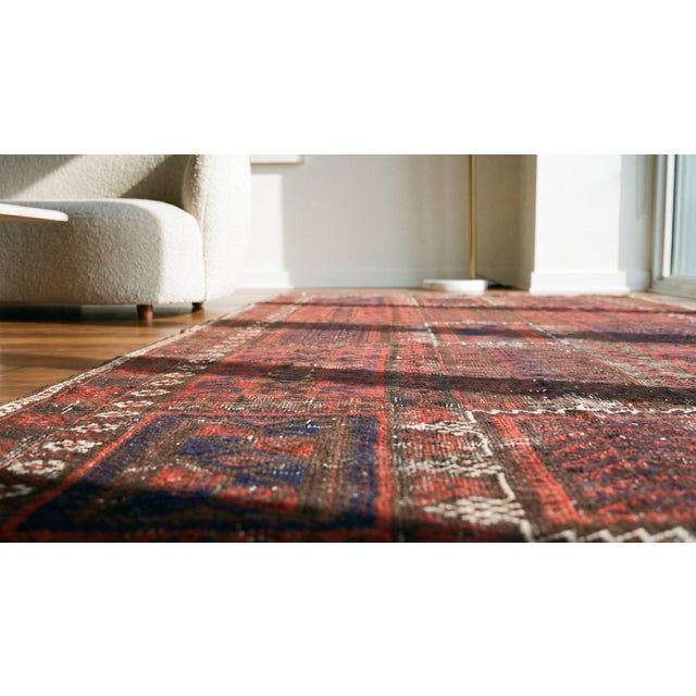 Textile 1930s Red Geoemtric Tribal Antique Baluch Turkmen Rug 3'1" X 6'4" Handknotted Wool Carpet For Sale - Image 7 of 8