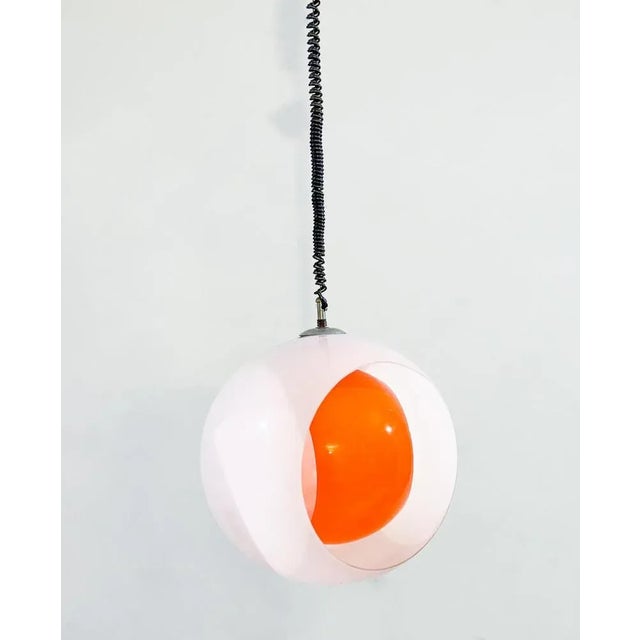 Mid-Century Eclisse Pendant Light in White and Orange Murano Glass, 1960s For Sale - Image 3 of 13