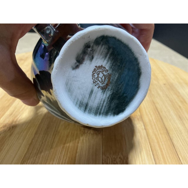 French Vintage French Iridescent Cobalt Blue Lustreware Porcelain Creamer Pitcher For Sale - Image 3 of 6