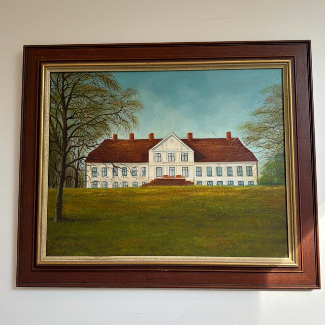 Wonderful framed portrait of Tybjerggard, a historic manor house outside of Copenhagen Denmark. The house dates to the...