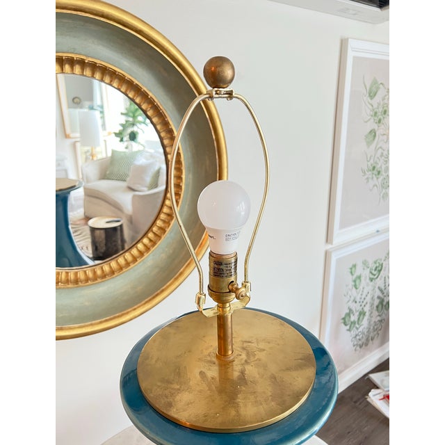 Visual Comfort Visual Comfort & Co. Table Lamp — Lucent Aqua & Burnished Brass (34") For Sale - Image 4 of 5