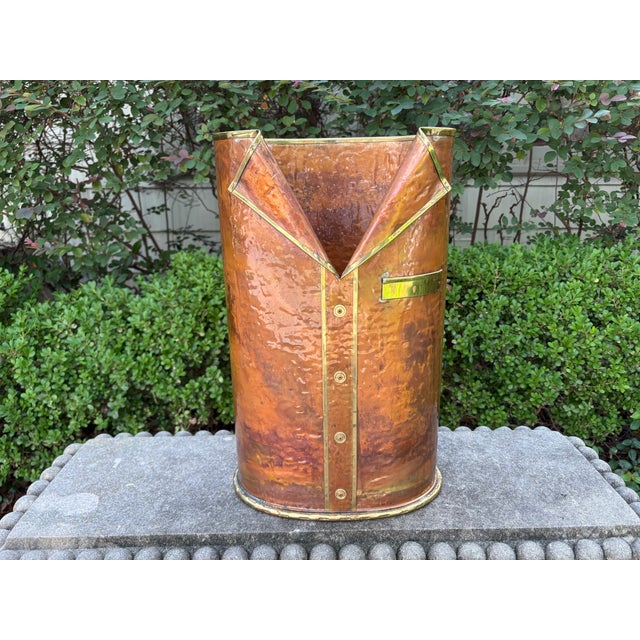 Italian Modern Mixed Metals Umbrella Stand. Offered is a handsome mid-century Italian copper and brass umbrella stand in...