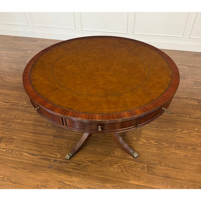 2020s Traditional Mahogany Drum Table by Leighton Hall - Showroom Sample For Sale - Image 5 of 11