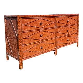 Vintage Bloomingdale’s Bamboo Rattan Dresser in British Colonial Boho Chic Coastal Styles For Sale