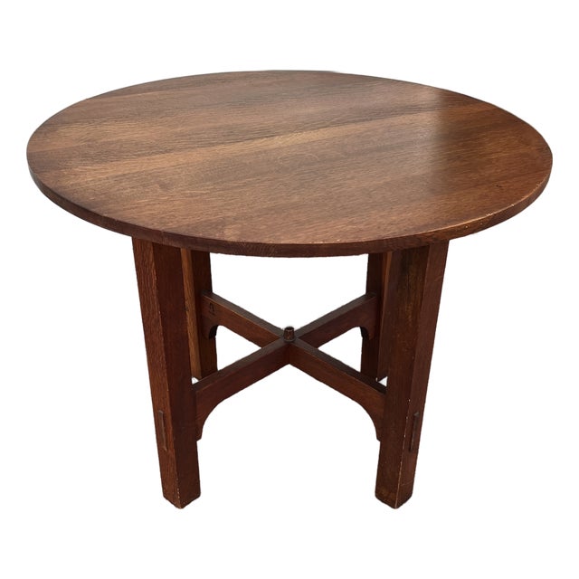 1920s Gustav Stickley Arts & Crafts Model 626 Round Oak Center Breakfast Table For Sale