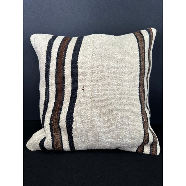 Turkish Hemp Pillow Cushion Natural Beige Black Cushion Cover 20x20 For Sale - Image 4 of 4