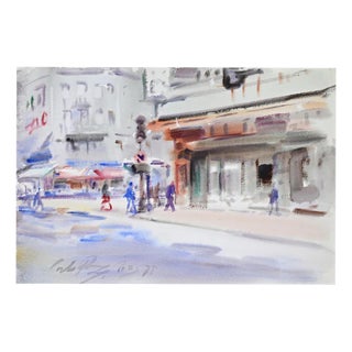 Carlo Ravagnan, View of Paris, Rive Gauche, Watercolor For Sale