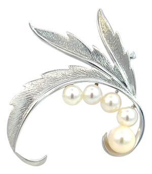 1990s Mikimoto Estate Akoya Pearl Brooch Pin Sterling Silver 6.10 mm