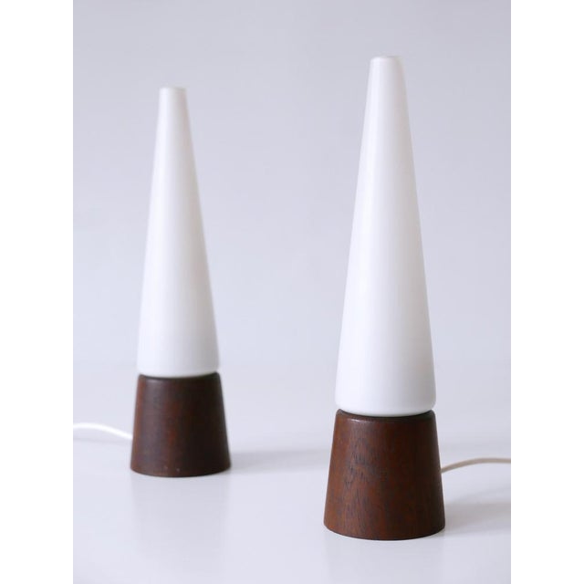 Wood Mid-Century Modern Opaline Glass & Teak Table Lamps, Scandinavia, 1960s, Set of 2 For Sale - Image 7 of 18