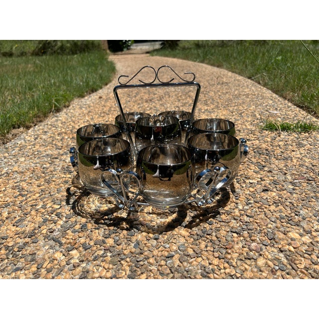 Mid Century Modern Set of 8 Dorothy Thorpe Atomic Roly Poly Glasses With Metal Carrier For Sale - Image 10 of 12