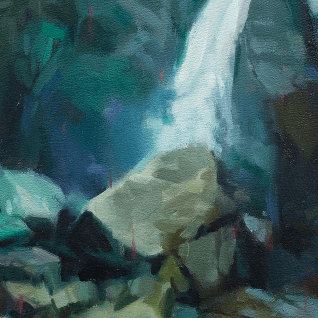 Early 21st Century Fractured Dream by Judd Mercer | Oil on panel Painting of a rocky landscape with waterfalls. For Sale - Image 5 of 5