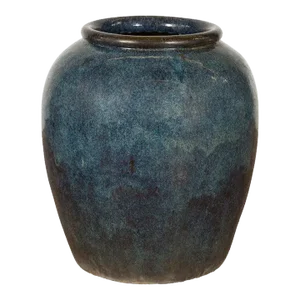 Vintage Oversized Thai Shigaraki Style Namako Glazed Planter with Wave Effects