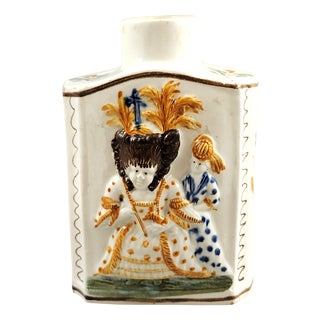 Antique English Prattware Pearlware Tea Caddy, 1700s For Sale