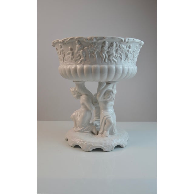 Neoclassical White Glazed Ceramic Fruit Compote, Portugal, 1970s For Sale - Image 3 of 11