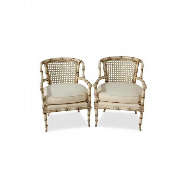 Mid-Century Regency Style Faux Bamboo & Cane Bergere Chairs - Pair For Sale - Image 9 of 10