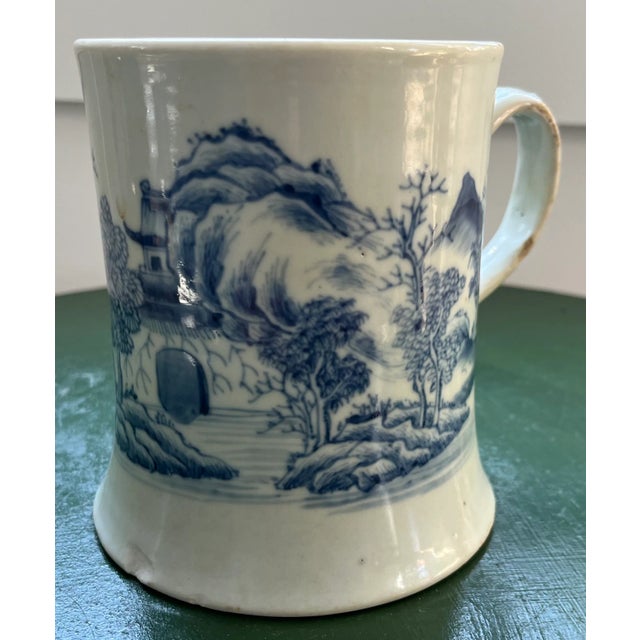 Ceramic Antique 18th Century Chinese Kangxi Blue & White Export Porcelain Tankard Mug With Rocky Landscape For Sale - Image 7 of 12