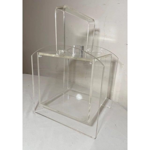 Mid-Century Modern Vintage Mid Century Modern Handmade Lucite Ice Bucket Carrying Pail Box For Sale - Image 3 of 13