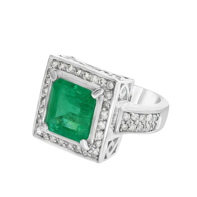 4 Carat Emerald Cut Colombian Emerald and Diamond Ring 14 Karat Gold Estate For Sale - Image 18 of 18