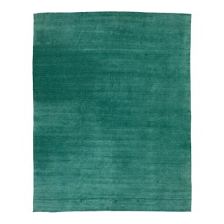 12x15 Apadana's Modern Gabbeh Hand-Loom Wool Area Rug in Jewel-Toned Green For Sale