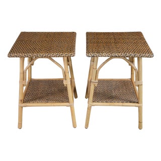 Late 20th Century 2 Universal Furniture Getaway Coastal Wailea Rattan Boho Chic Accent Side Tables For Sale