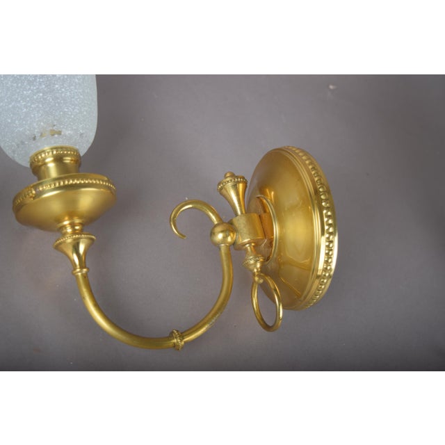Brass Wall Sconces with Frosted Textured Tulip Glass Shades, 1950s, Set of 2 For Sale - Image 11 of 15