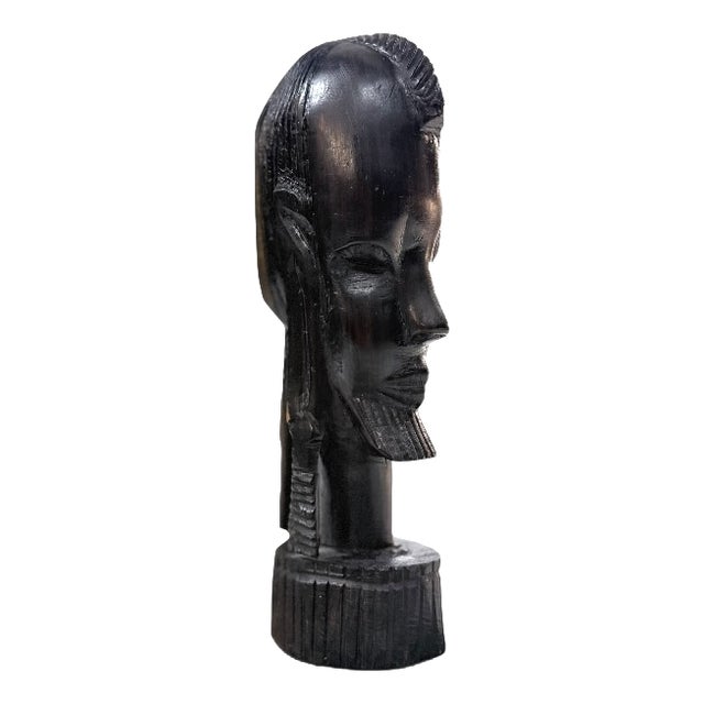 Mid-Century African Modernist Style Carved Wood Head Sculpture, 1960s For Sale