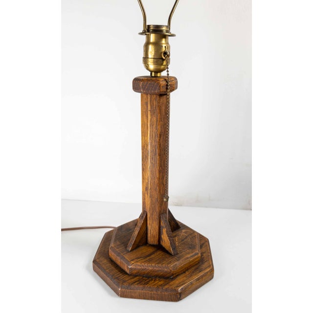 American Early 20th Century American Folk Art Arts & Crafts Oak Table Lamp For Sale - Image 3 of 9