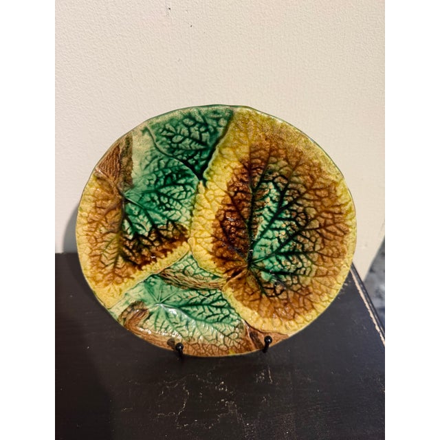 Victorian Antique Majolica Begonia Plates - Set of 4 For Sale - Image 3 of 7