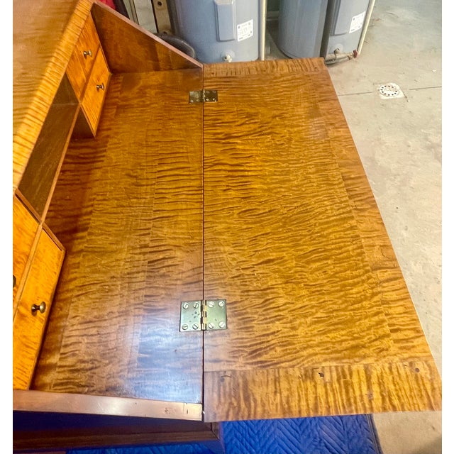 Tiger Maple Bench Made Drop Front Secretary Desk on Frame Late 20th Century For Sale - Image 9 of 18