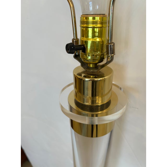 Gold Chunky Midcentury Modern Lucite and Brass Floor Lamps- A Pair For Sale - Image 8 of 12