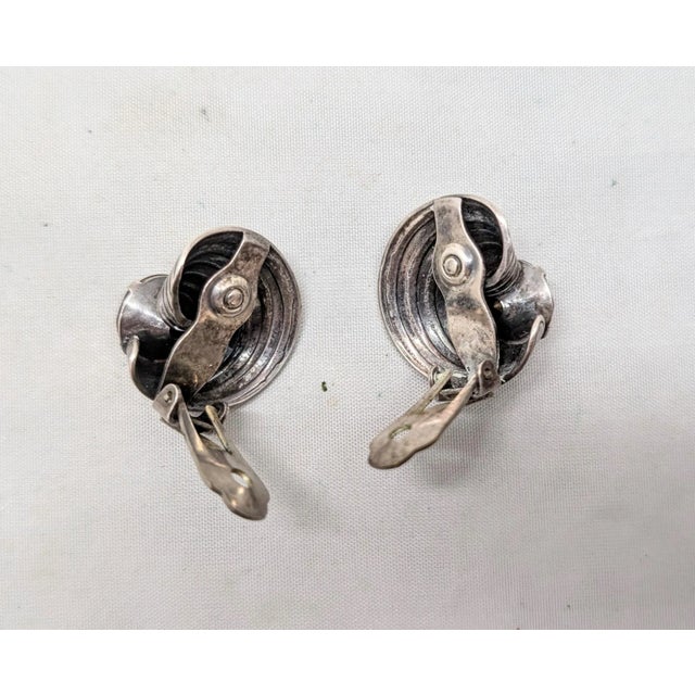 Metal Vintage 1950s Signed Napier Modernist Silvertone Faux-Amethyst Clip Earrings-2 Pieces For Sale - Image 7 of 7