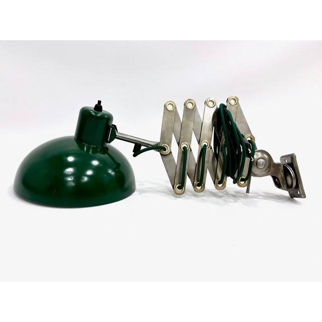 Industrial Dark Green Scissor Wall Lamp, 1950s For Sale - Image 4 of 18