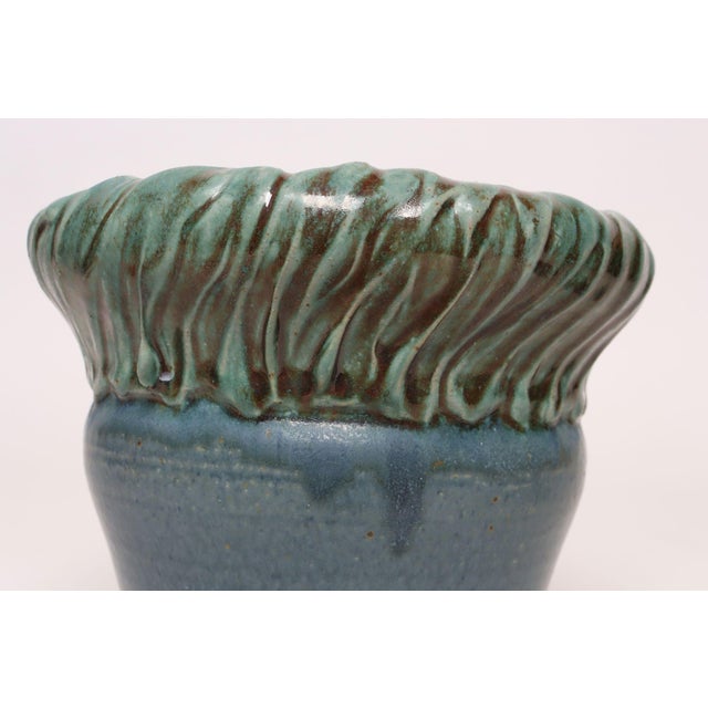 Vintage Green and Blue Incised Ceramic Planter With Saucer by Deanna Nichols For Sale - Image 13 of 18