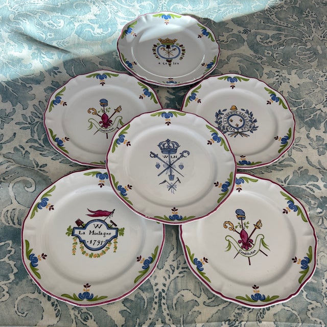 French Saint-Amand "A Ca Ira" French Revolution Plates- Set of 6 For Sale - Image 3 of 9