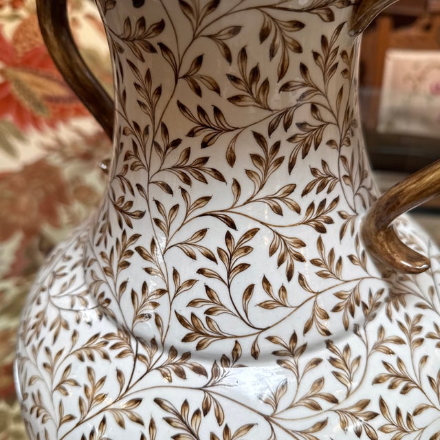Maitland-Smith Hand-Painted Double-Handled Porcelain Urn Vase, Vintage For Sale - Image 12 of 12
