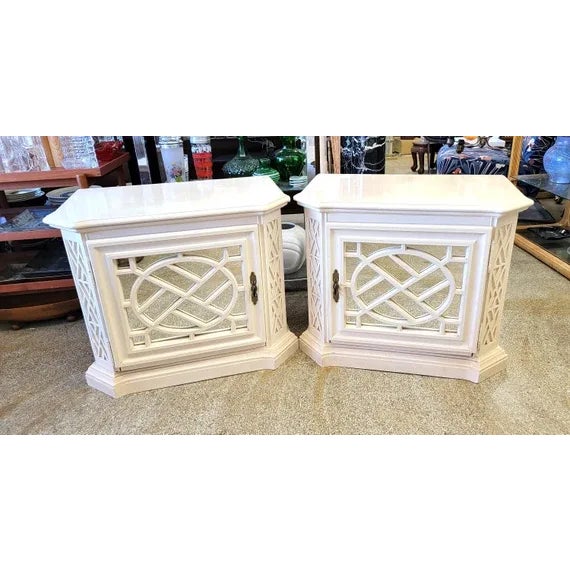1960s Hollywood Regency Chippendale Fretwork Mirrored Nightstands - Set of 2 For Sale - Image 9 of 9