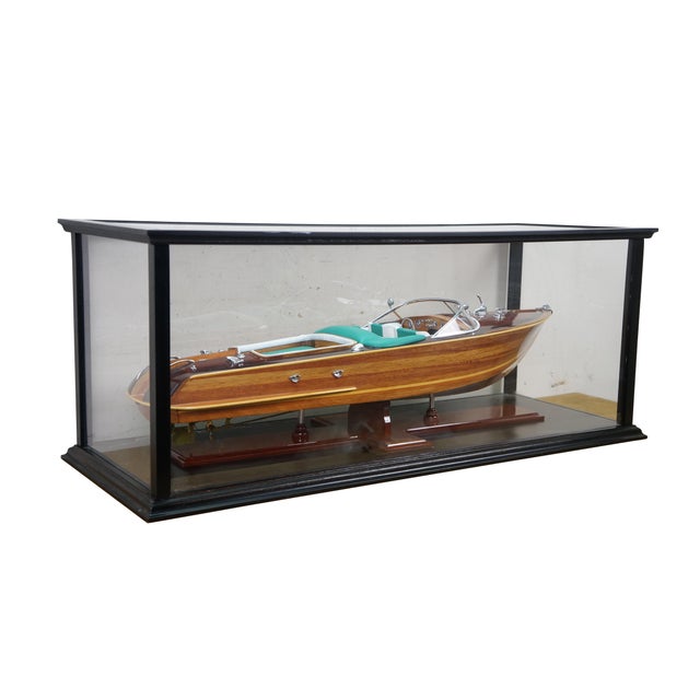 Modern Vintage Riva Aquarama Hardwood Runabout Speed Boat Model Display Case 40" For Sale - Image 3 of 15