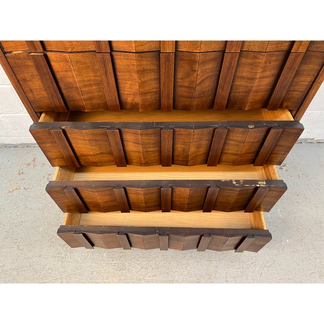 Wood Mid-Century Brutalist Walnut Highboy Dresser by Lane For Sale - Image 7 of 15