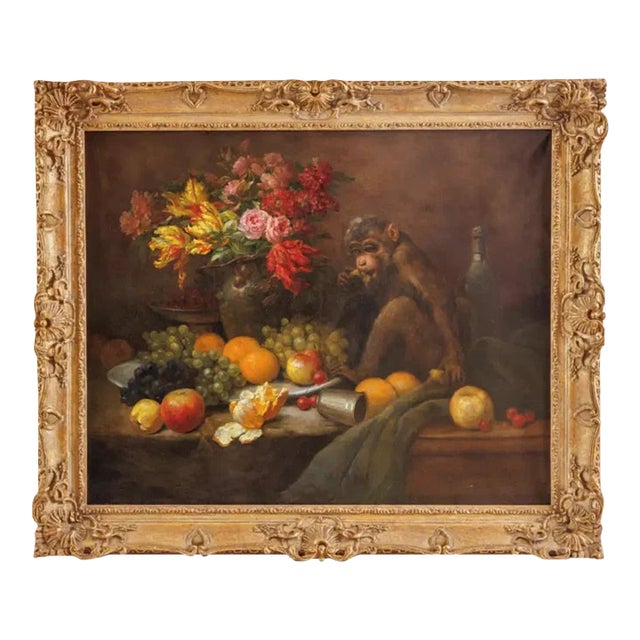 Edmond Louis Maire (French, 1862-1914) a Monkey Still Life Painting, 1904 For Sale