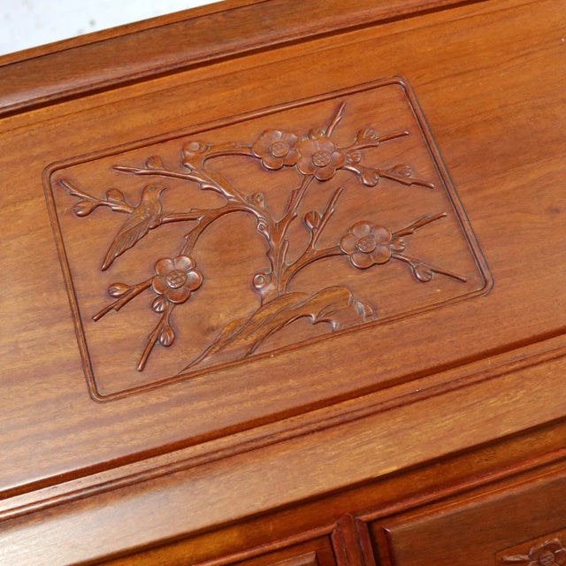 Vintage Asian Desk Teak Hand Carved Drop Front Compartmentalized Style of George Zee For Sale - Image 11 of 13
