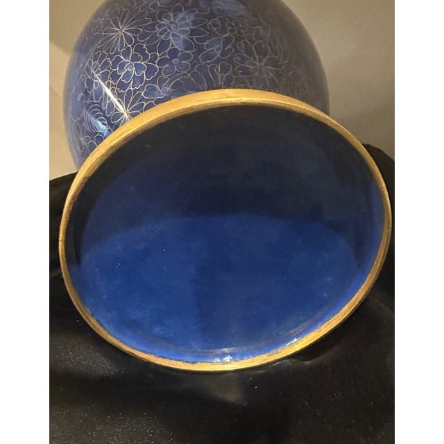 Metal Chinese Blue Cloisonne Floral Enameled Vase 20thC. For Sale - Image 7 of 7