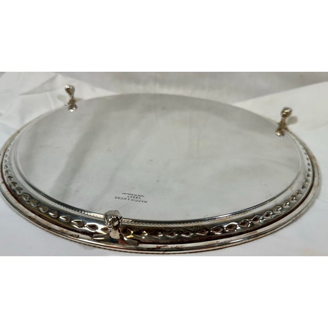 Vintage Mappin & Webb Round Silver Plate Serving Tray With Beaded Edge and Falcon Talon Feet From England For Sale - Image 9 of 11